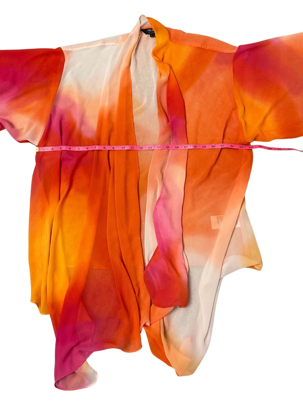 Nicole by Nicole Miller Sheer Kimono Cardigan Orange Pink Ombre Chiffon Duster M - Picture 9 of 9